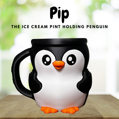Pip the Black and White Penguin Ice Cream Pint Holder