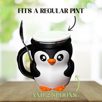 Pip the Black and White Penguin Ice Cream Pint Holder