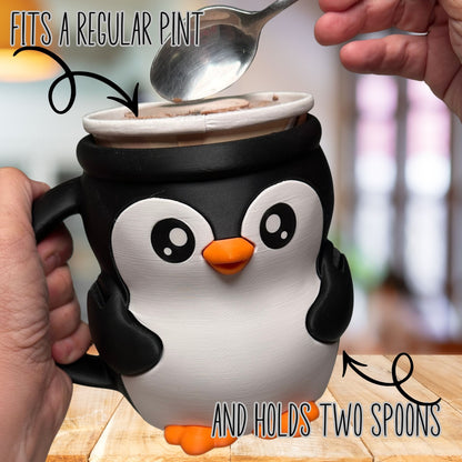 Pip the Black and White Penguin Ice Cream Pint Holder
