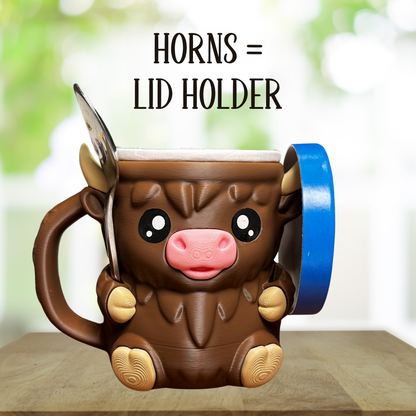 Moosh the Brown Highland Cow Ice Cream Pint Holder