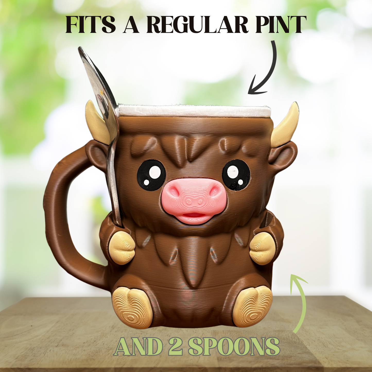 Moosh the Brown Highland Cow Ice Cream Pint Holder