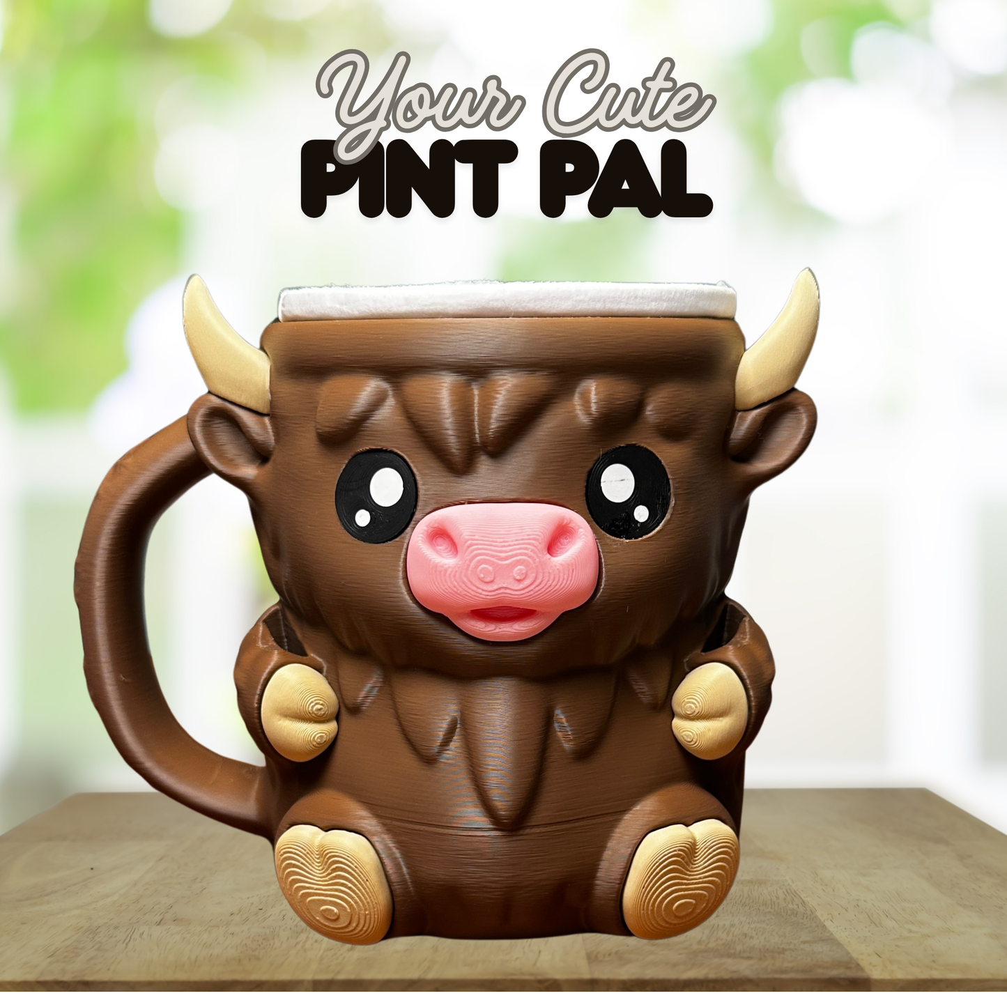 Moosh the Brown Highland Cow Ice Cream Pint Holder