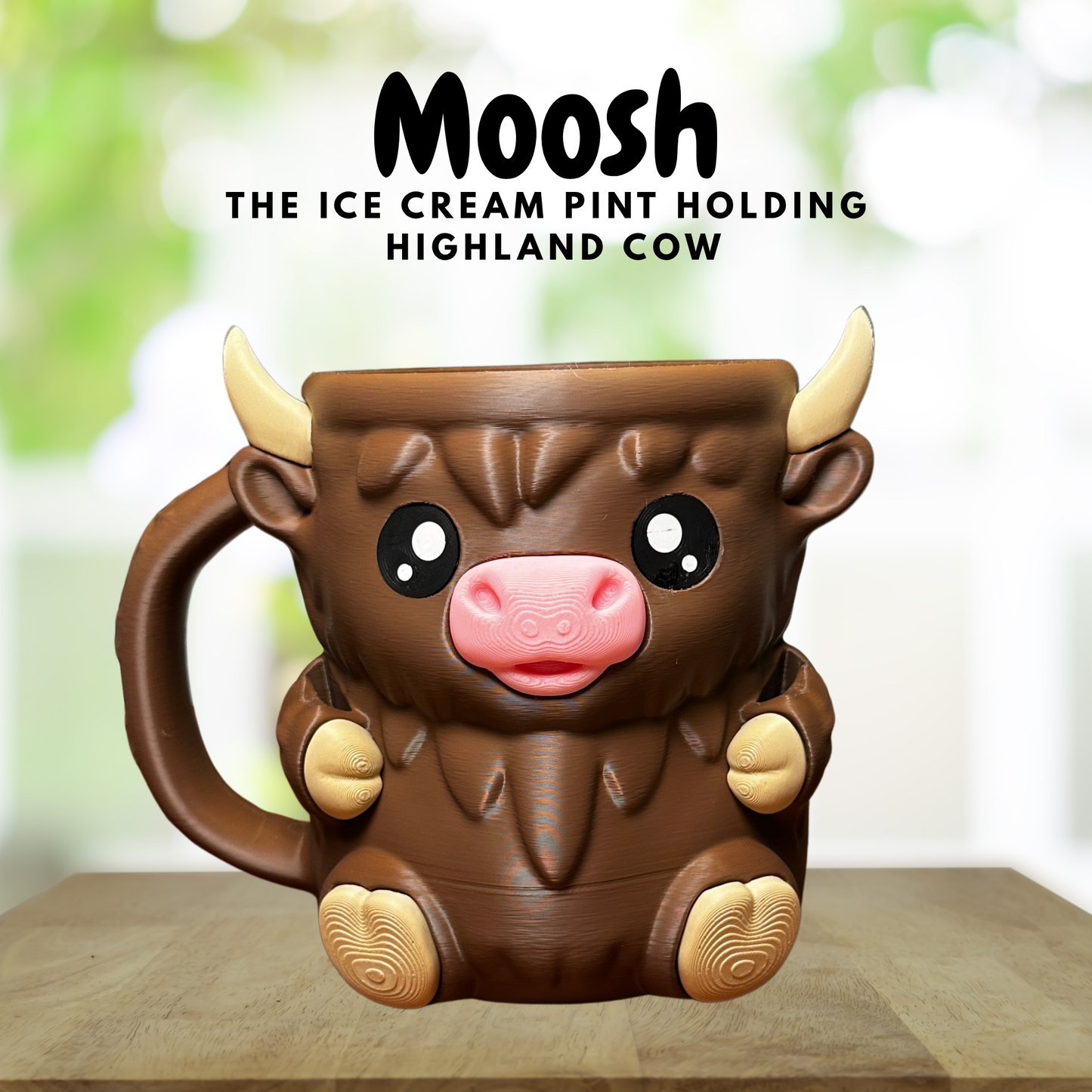 Moosh the Brown Highland Cow Ice Cream Pint Holder