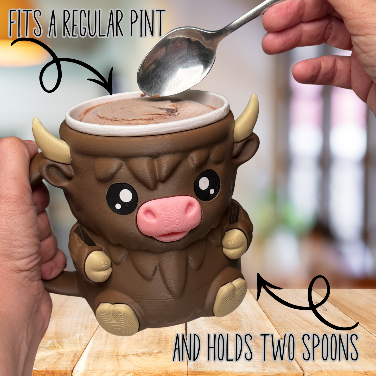 Moosh the Brown Highland Cow Ice Cream Pint Holder