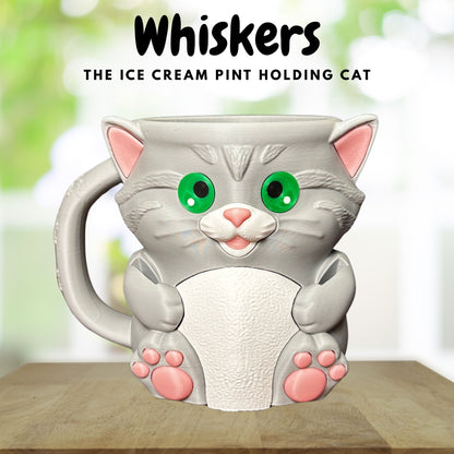 Whiskers the Grey Cat Ice Cream Pint Holder