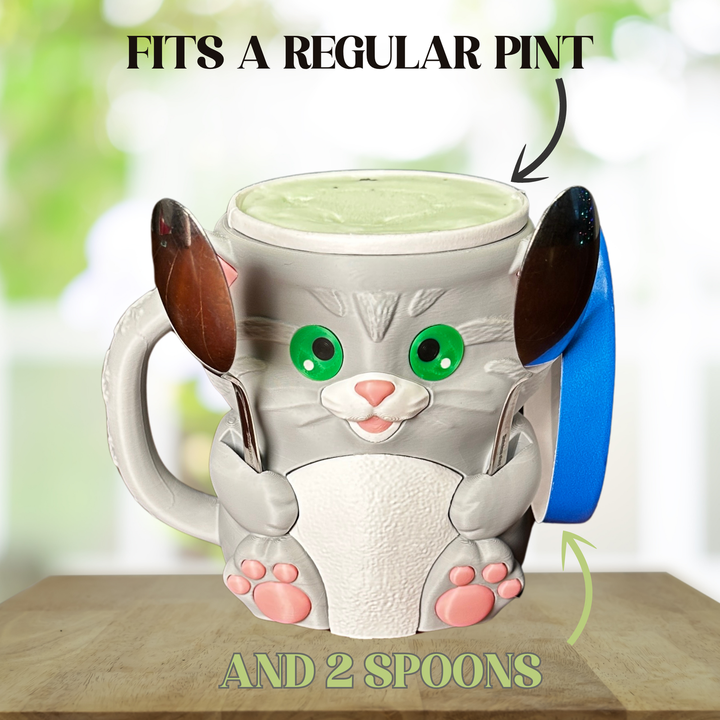 Whiskers the Grey Cat Ice Cream Pint Holder