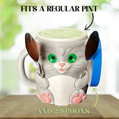 Whiskers the Grey Cat Ice Cream Pint Holder