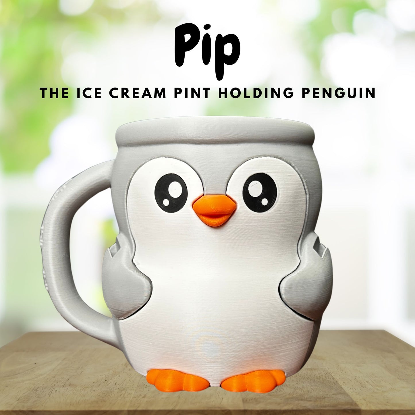 Pip the Grey and White Penguin Ice Cream Pint Holder