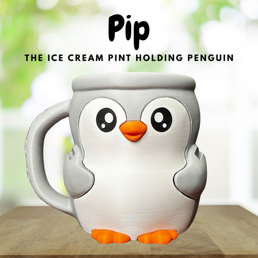 Pip the Grey and White Penguin Ice Cream Pint Holder