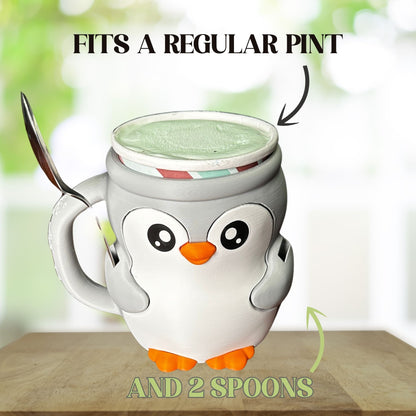 Pip the Grey and White Penguin Ice Cream Pint Holder