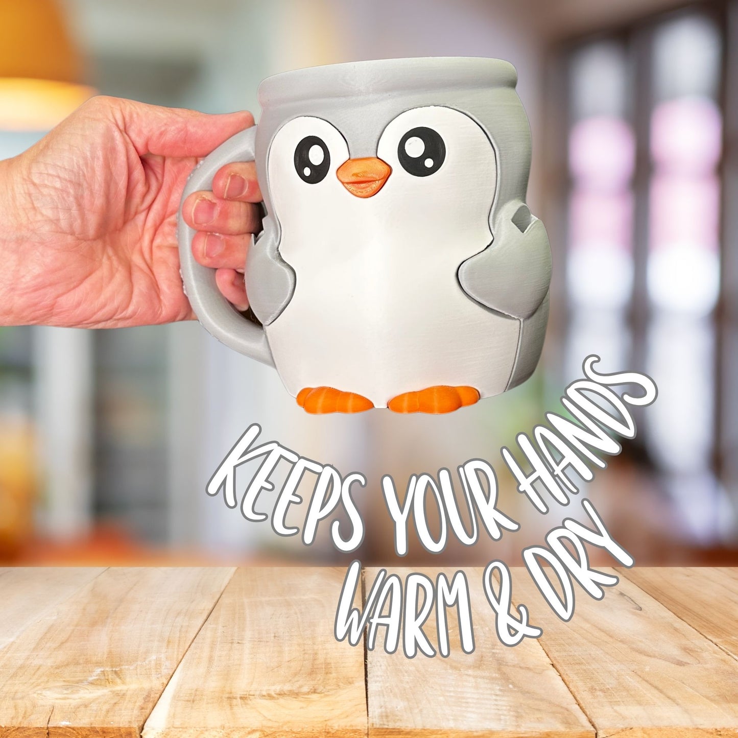 Pip the Grey and White Penguin Ice Cream Pint Holder